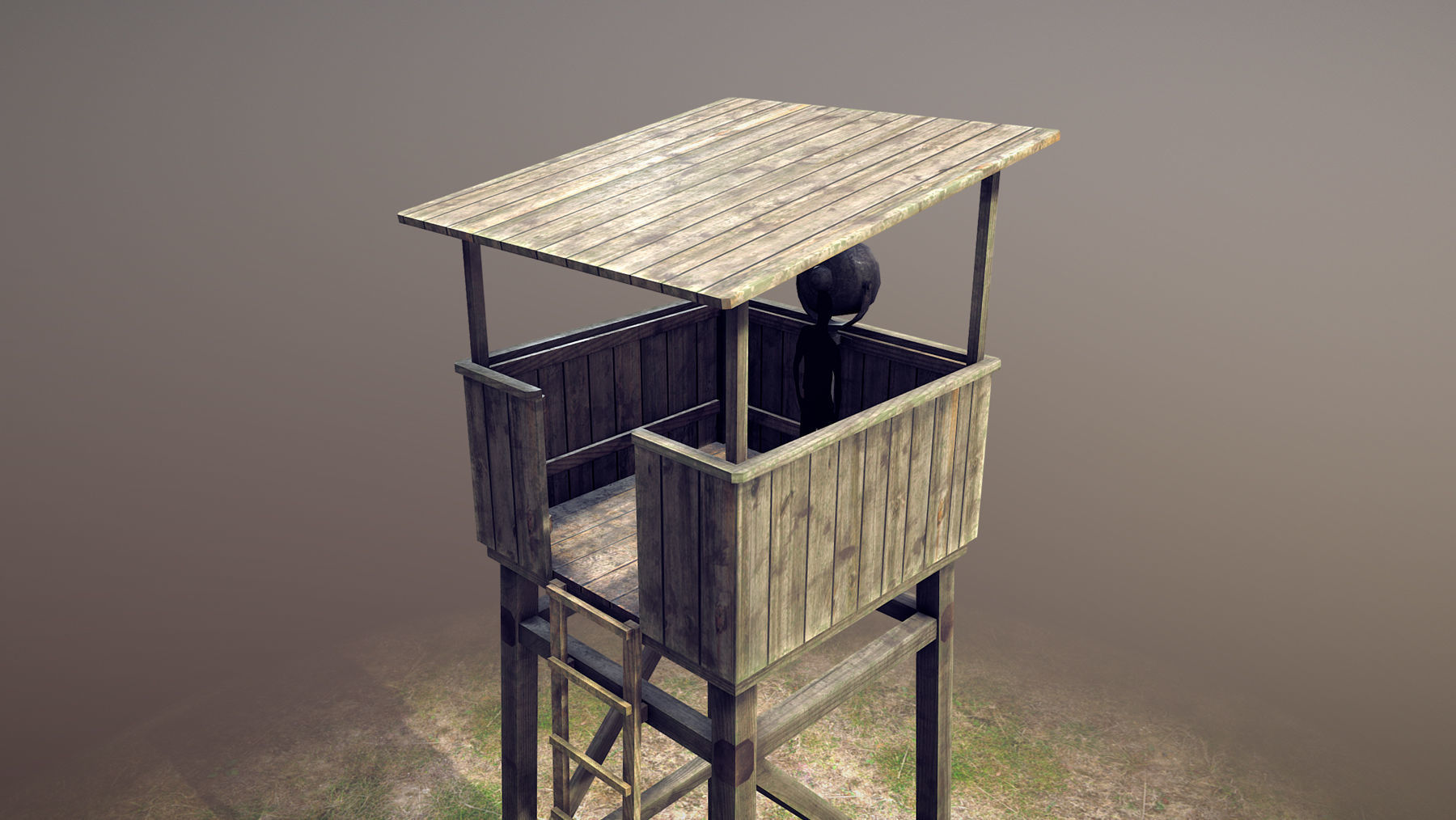Observation Tower 01 with Damage Low-poly 3D model_7