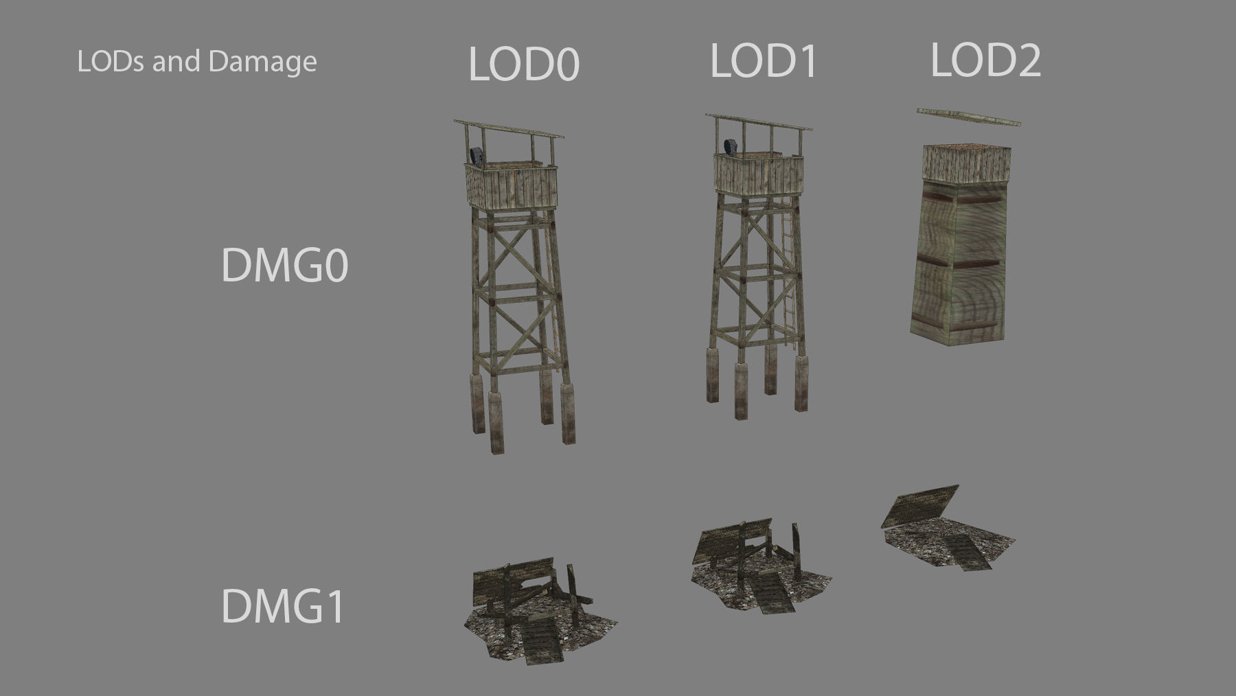 Observation Tower 01 with Damage Low-poly 3D model_1