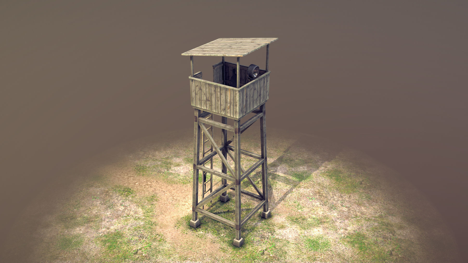 Observation Tower 01 with Damage Low-poly 3D model_6
