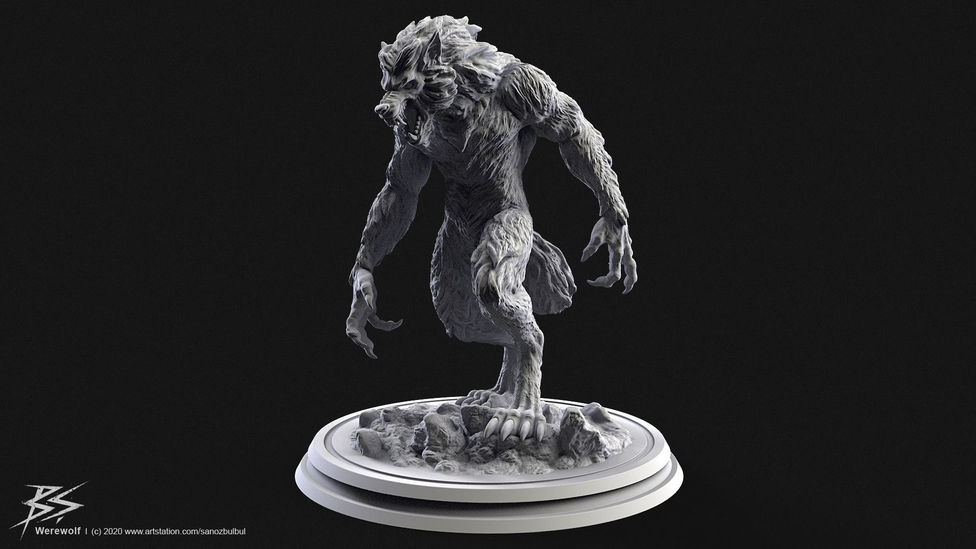 Werewolf statue 3D print model_2