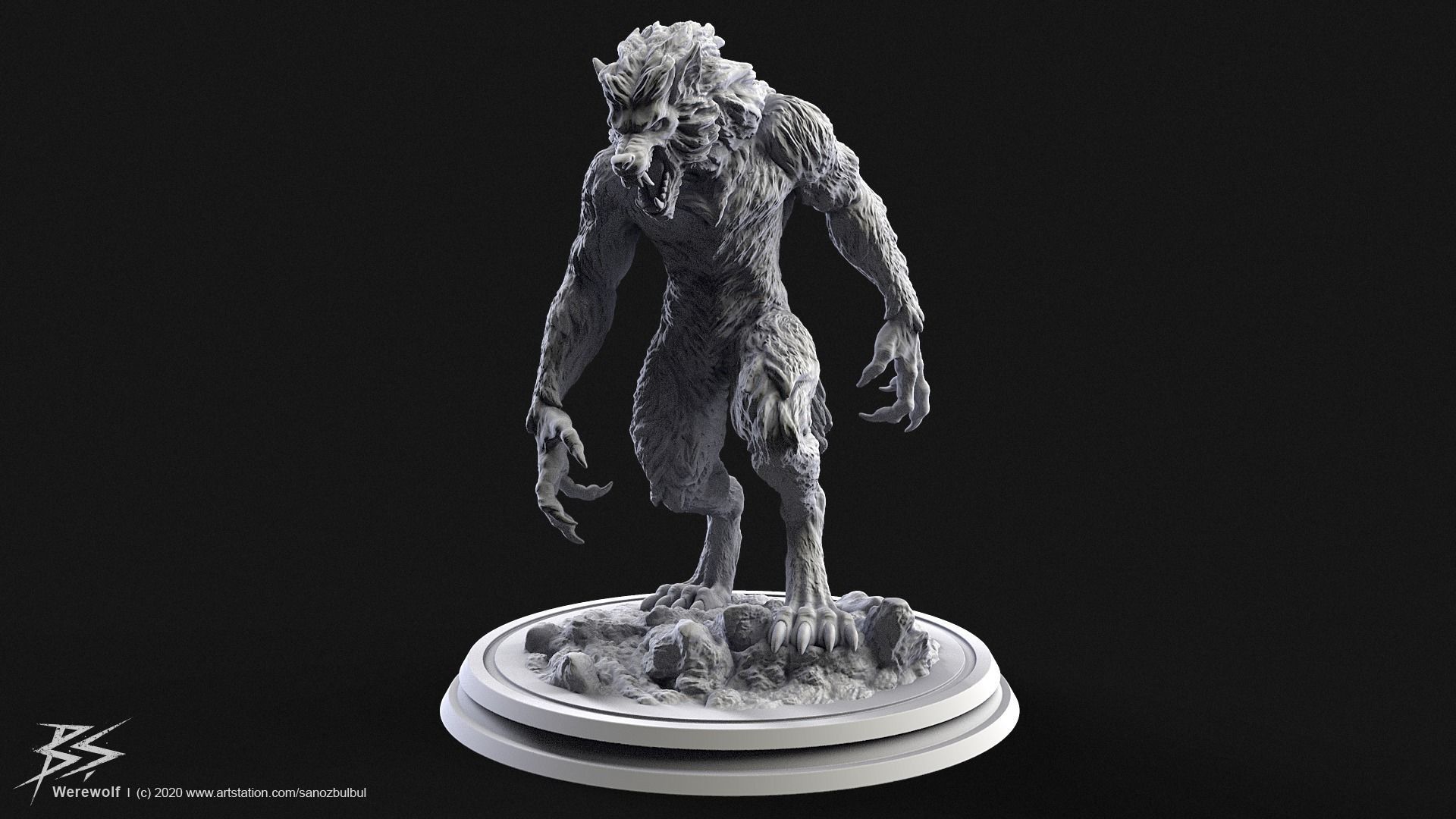 Werewolf statue 3D print model_1
