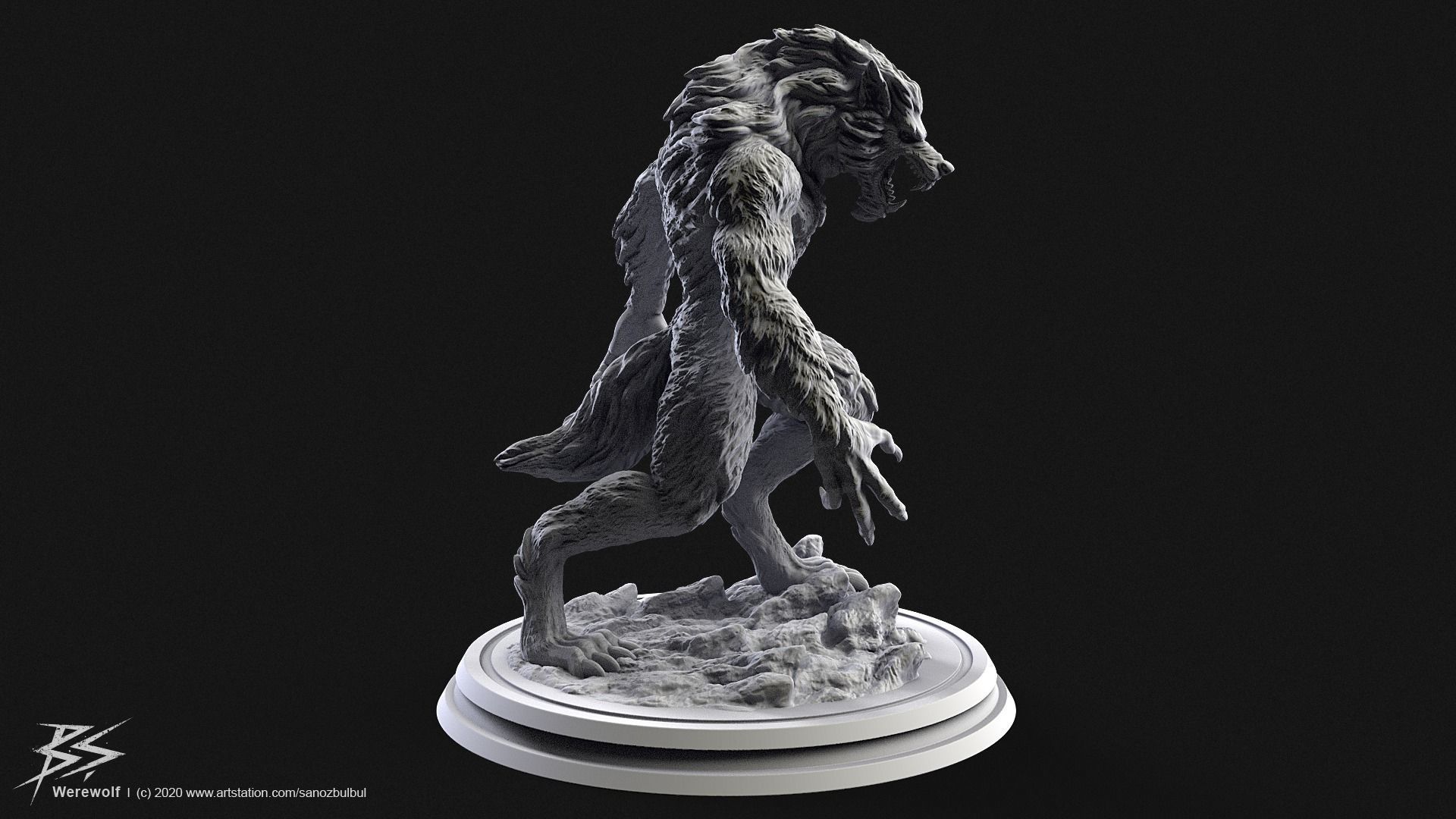 Werewolf statue 3D print model_4