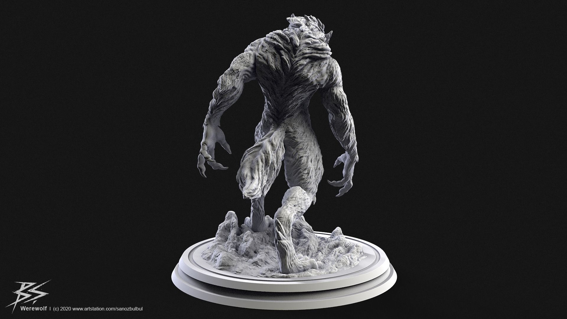Werewolf statue 3D print model_3