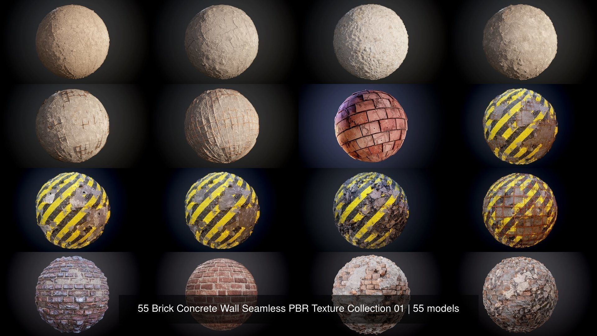 55 Brick Concrete Wall Seamless PBR Texture Collection 01 Texture_2