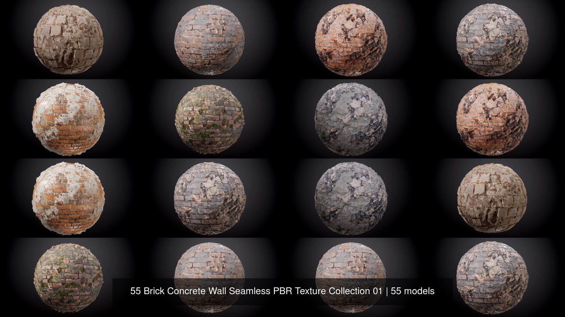 55 Brick Concrete Wall Seamless PBR Texture Collection 01 Texture_3