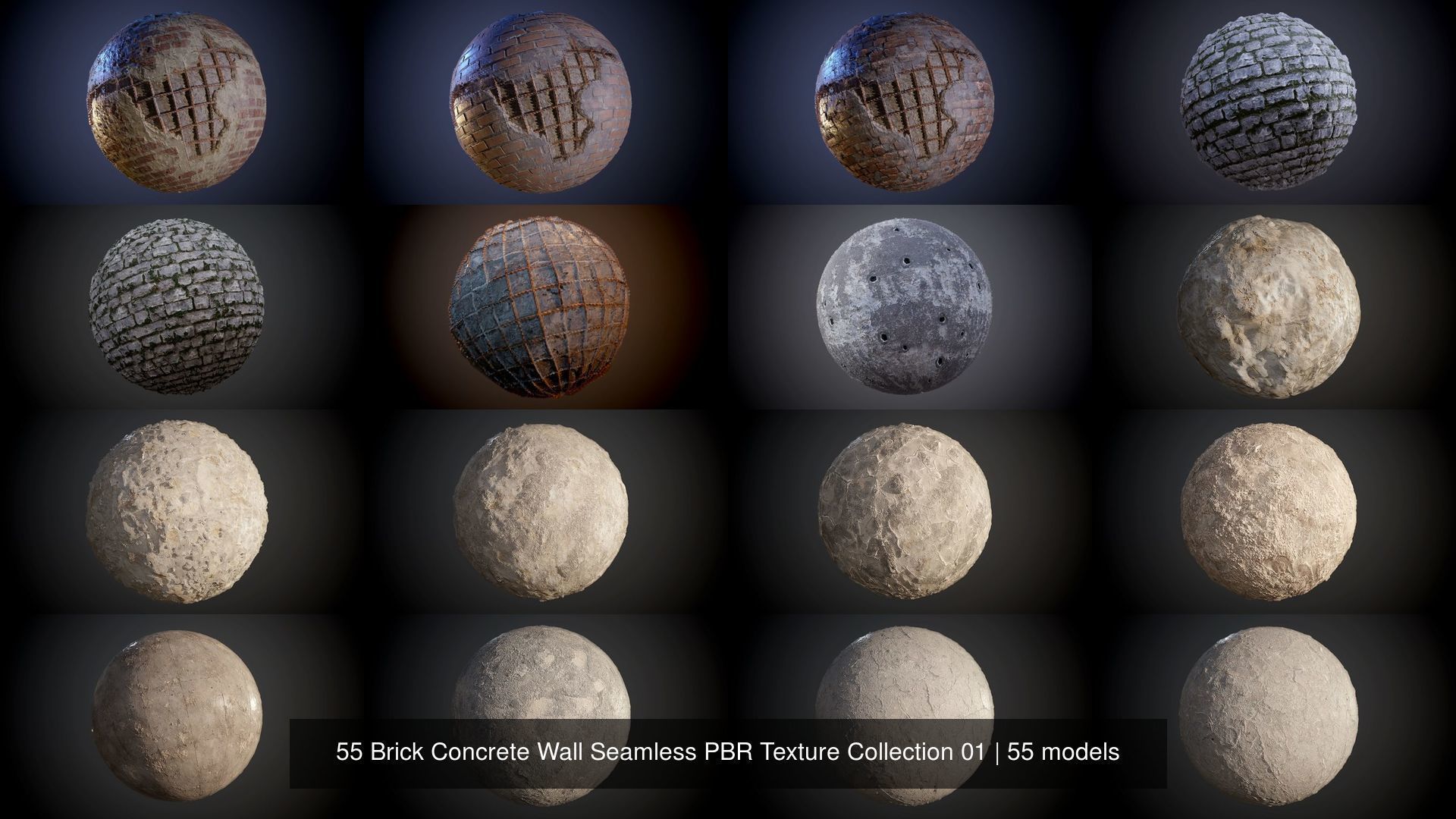55 Brick Concrete Wall Seamless PBR Texture Collection 01 Texture_1