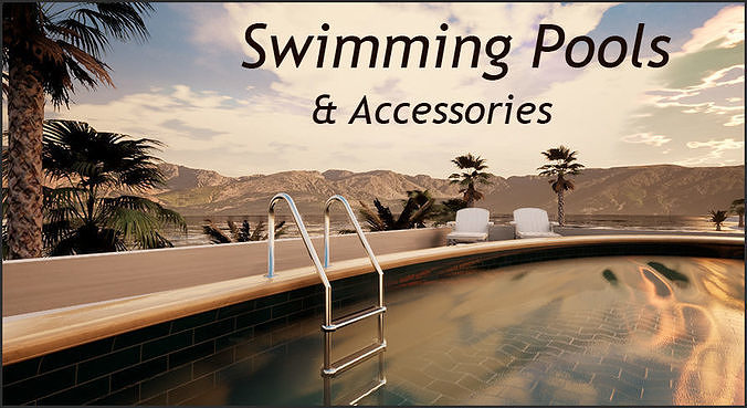 UE4 Luxury Swimming Pools - Accessories - FBX included Low-poly 3D model