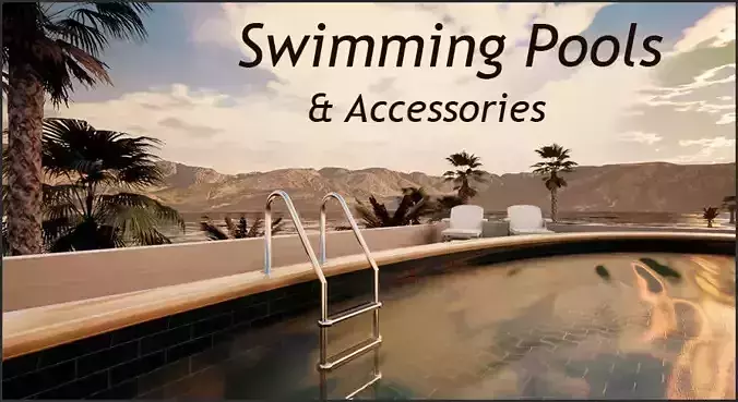 UE4 Luxury Swimming Pools - Accessories - FBX included Low-poly 3D model