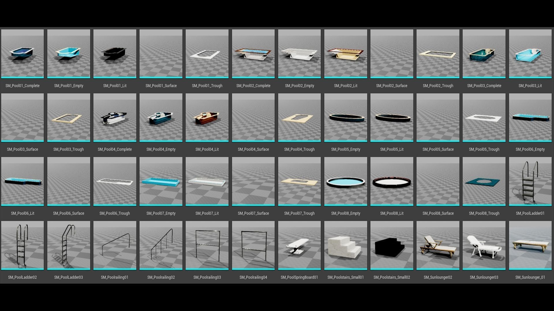 UE4 Luxury Swimming Pools - Accessories - FBX included Low-poly 3D model_16