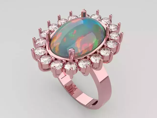 Halo Ring Opal and Diamonds