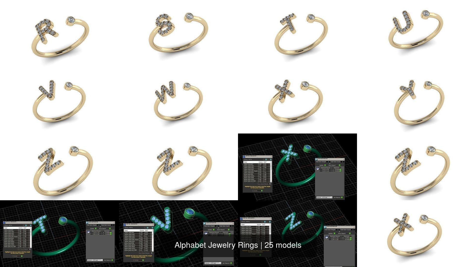 Alphabet Jewelry Rings 3D Model Collection_9