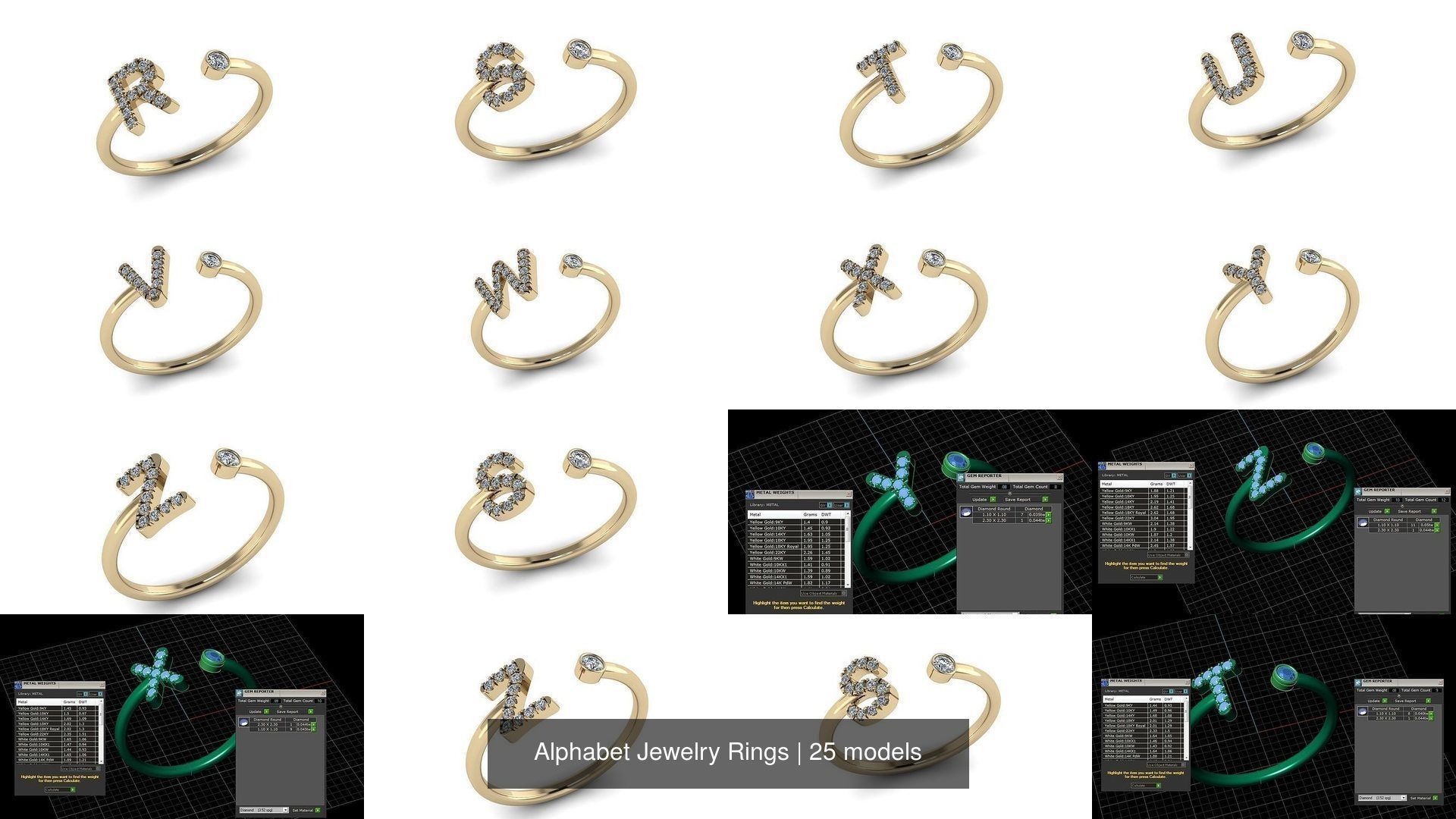 Alphabet Jewelry Rings 3D Model Collection_8