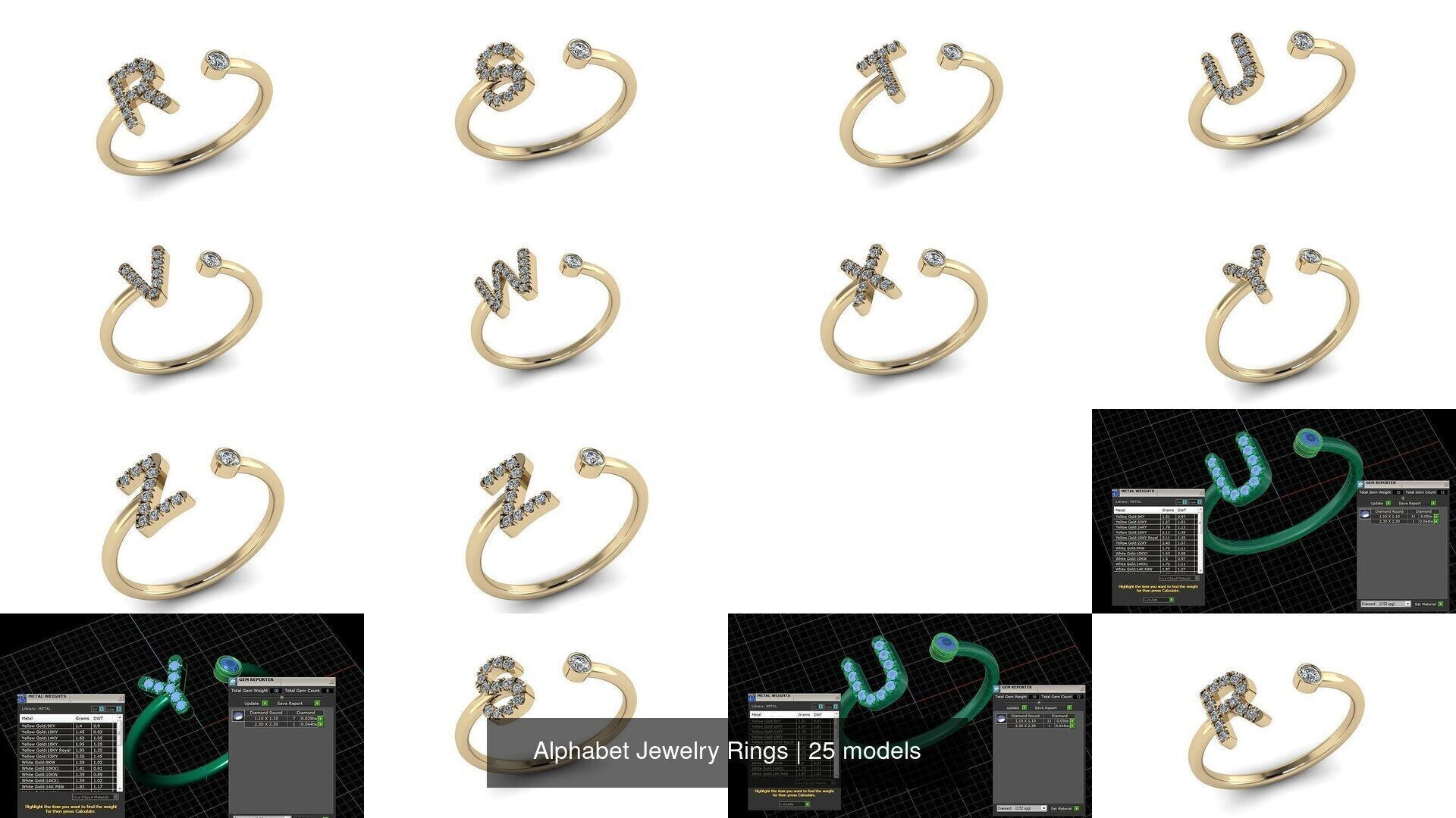 Alphabet Jewelry Rings 3D Model Collection_3