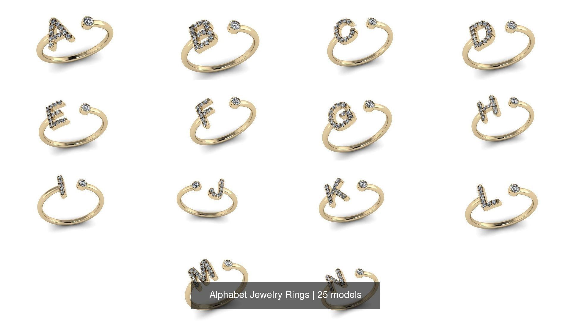Alphabet Jewelry Rings 3D Model Collection_7