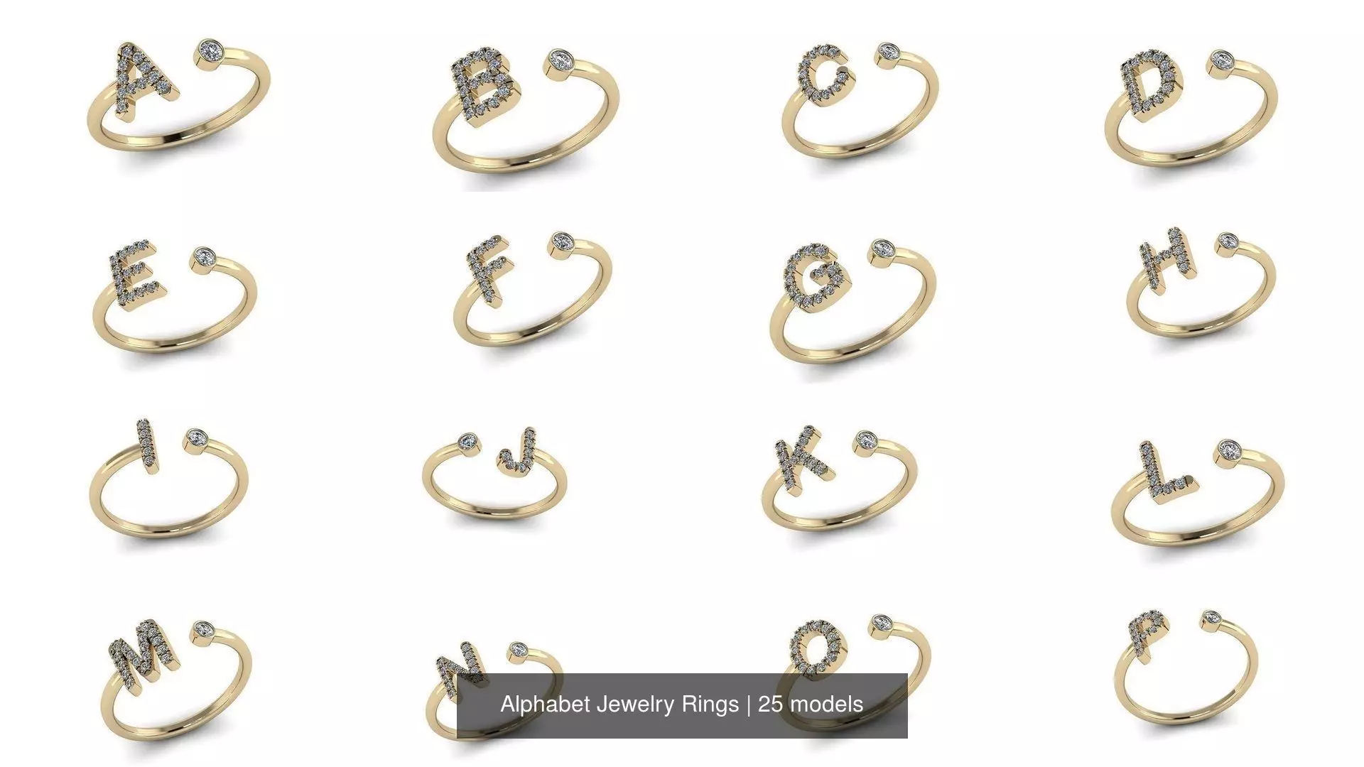 Alphabet Jewelry Rings 3D Model Collection_0