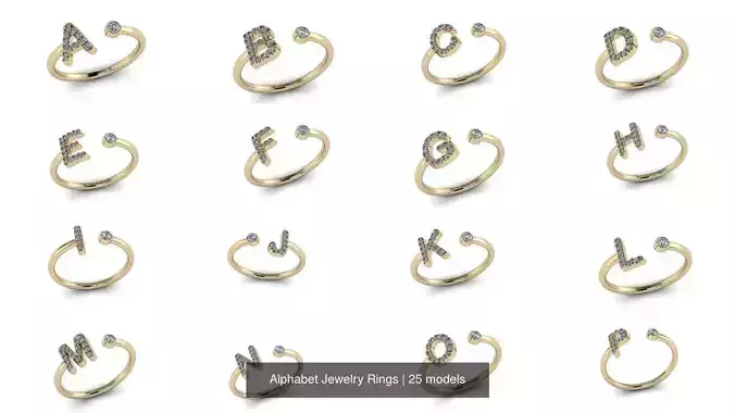 Alphabet Jewelry Rings 3D Model Collection