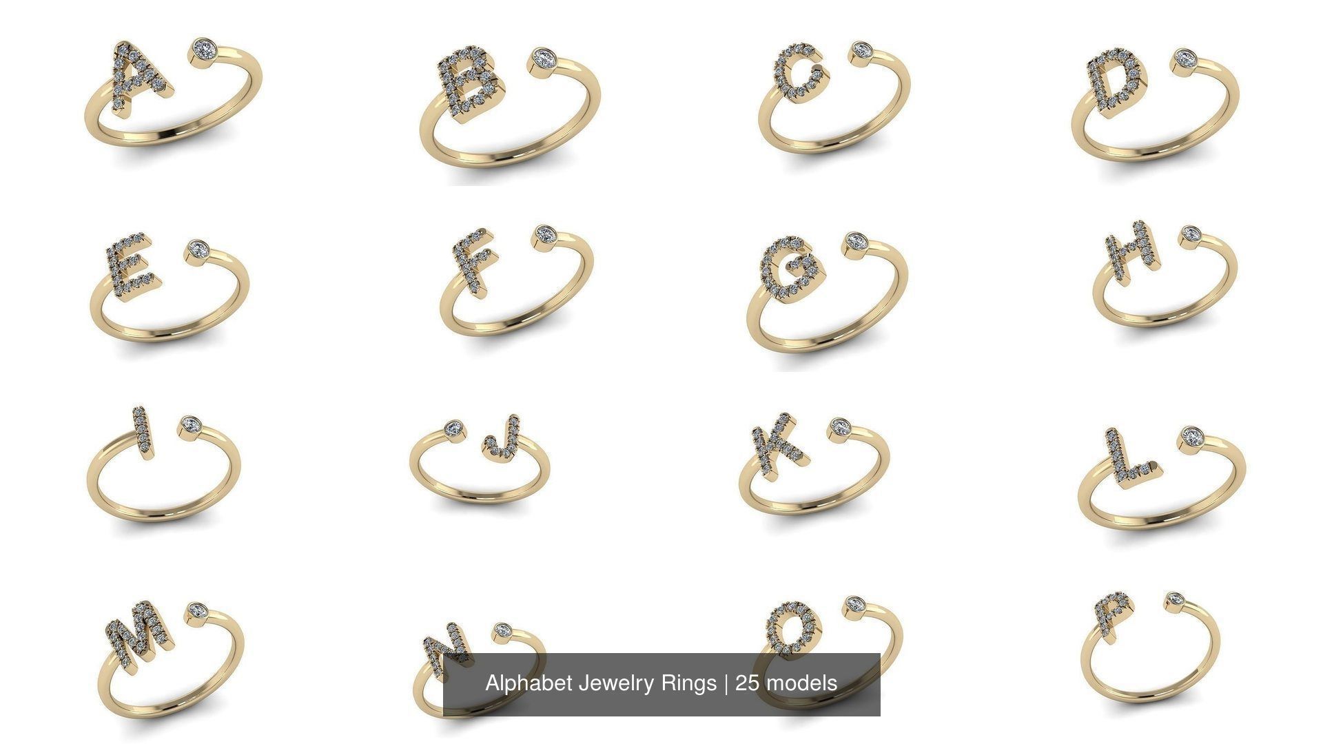 Alphabet Jewelry Rings 3D Model Collection_5