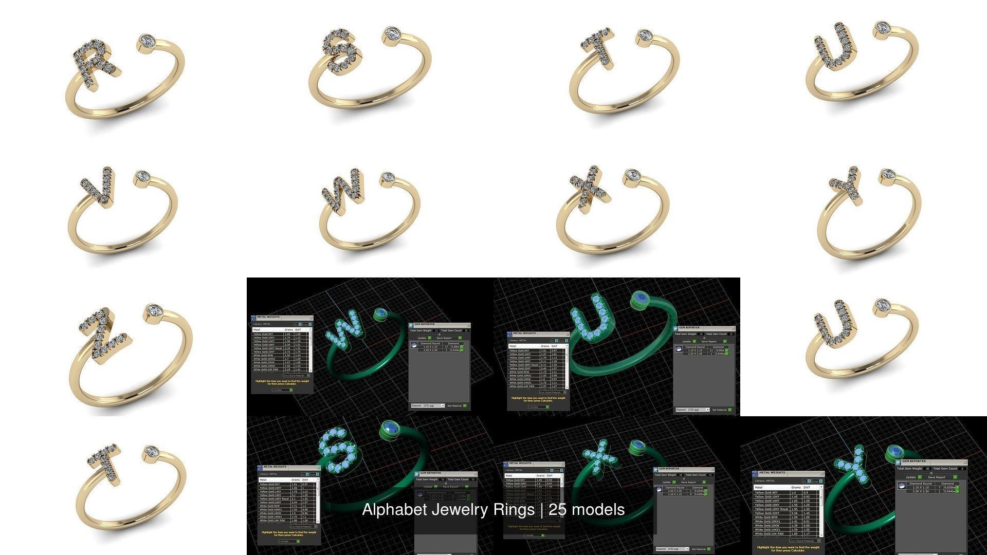 Alphabet Jewelry Rings 3D Model Collection_4
