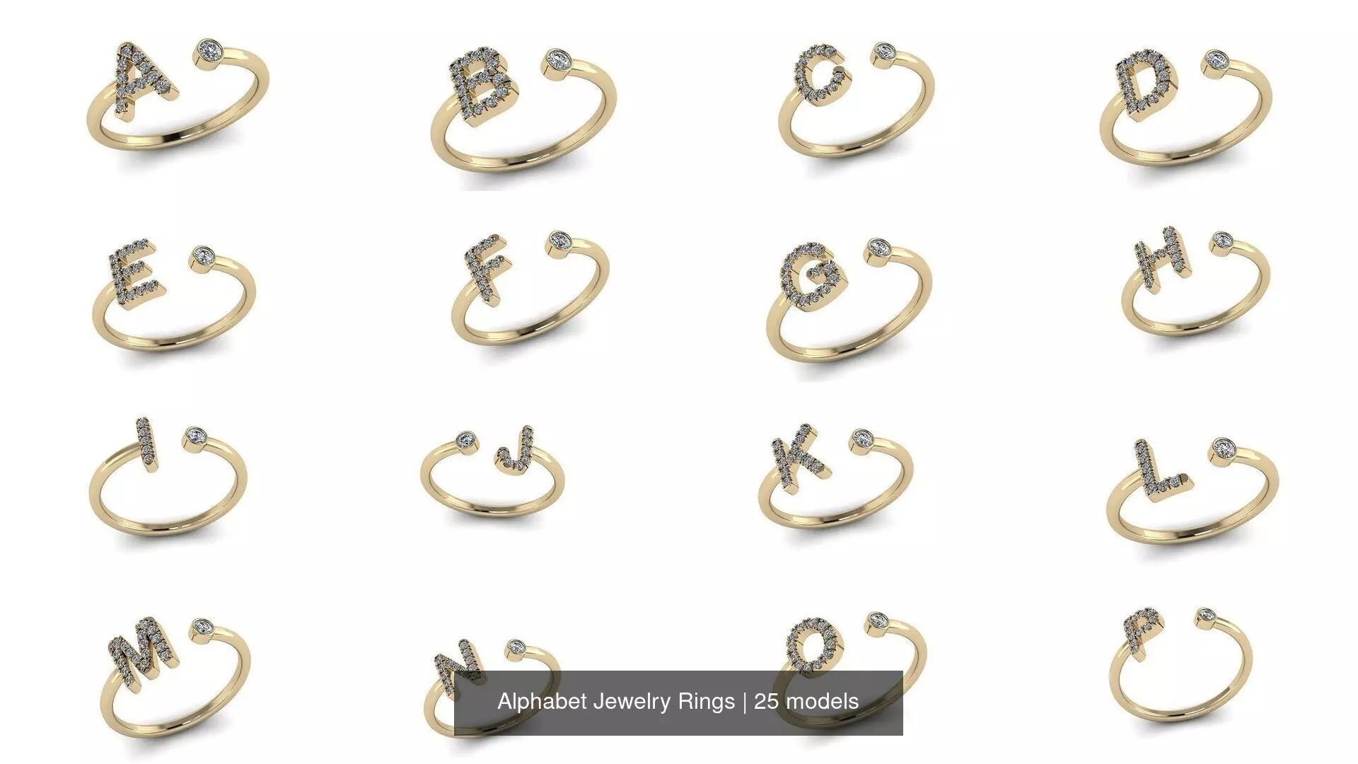 Alphabet Jewelry Rings 3D Model Collection_1