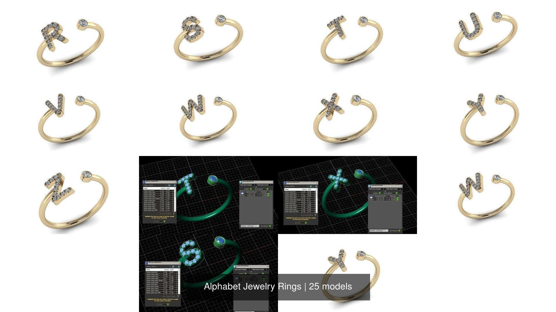 Alphabet Jewelry Rings 3D Model Collection_6