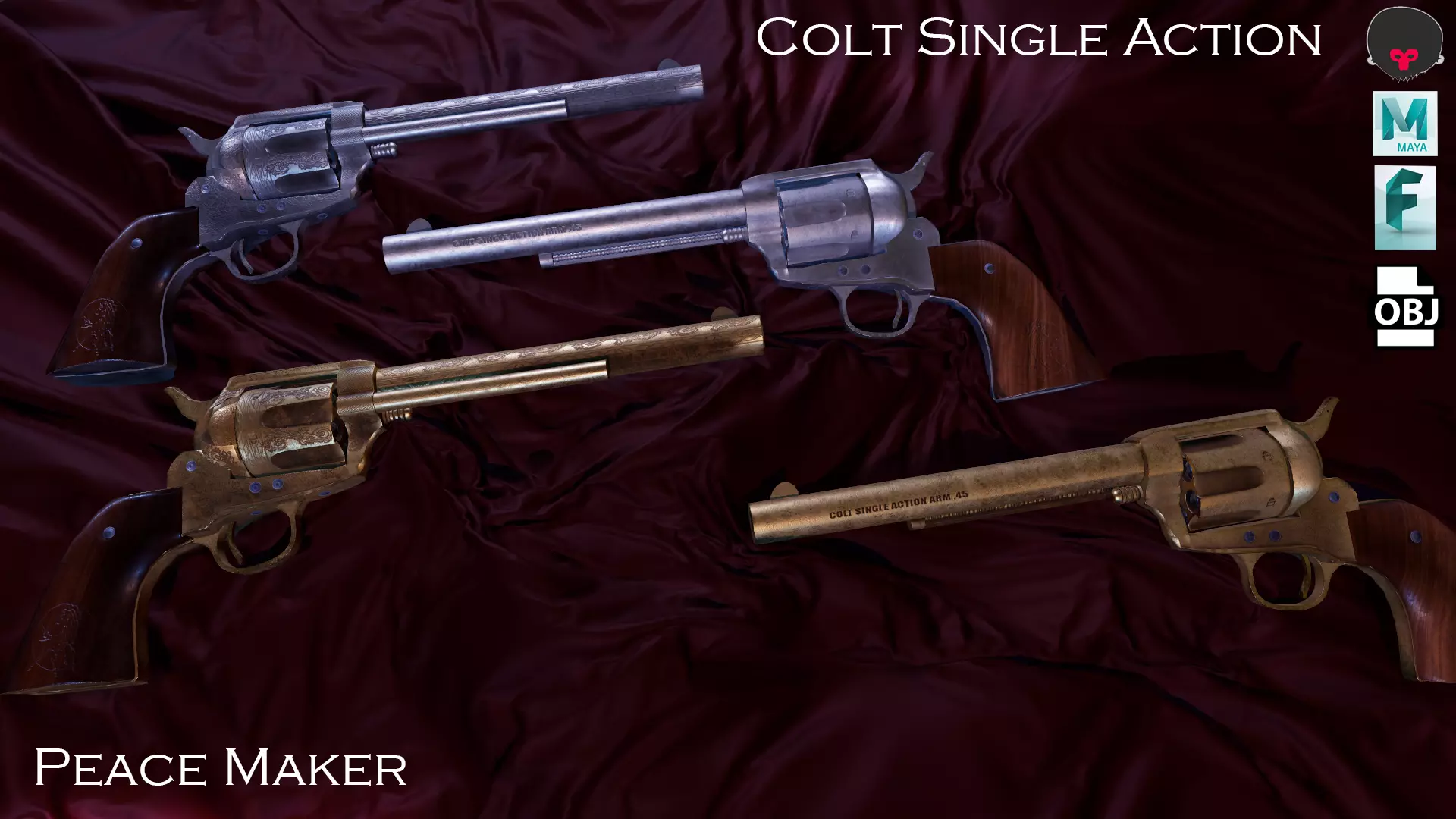 Colt Single Action peace maker Game Ready Model Low-poly 3D model_0