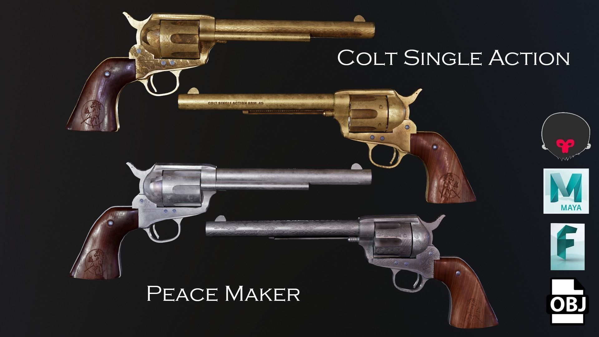 Colt Single Action peace maker Game Ready Model Low-poly 3D model_3