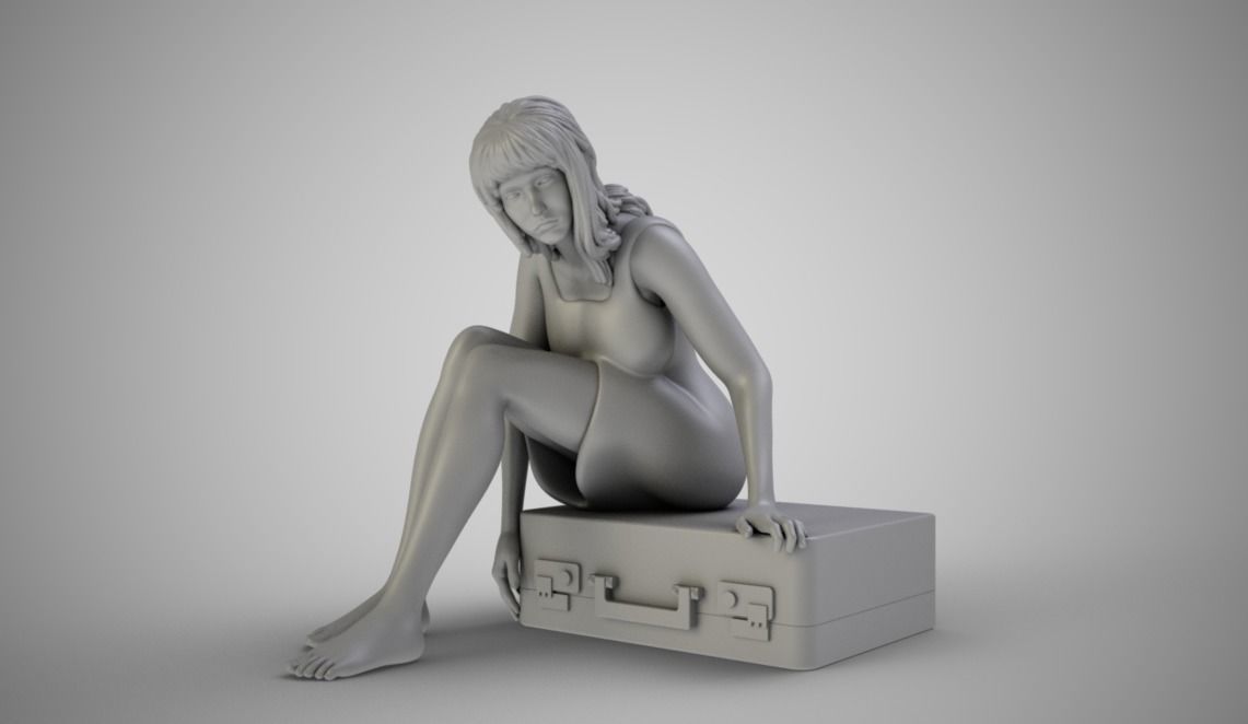 Woman Leaving with Suitcase 3D print model_1