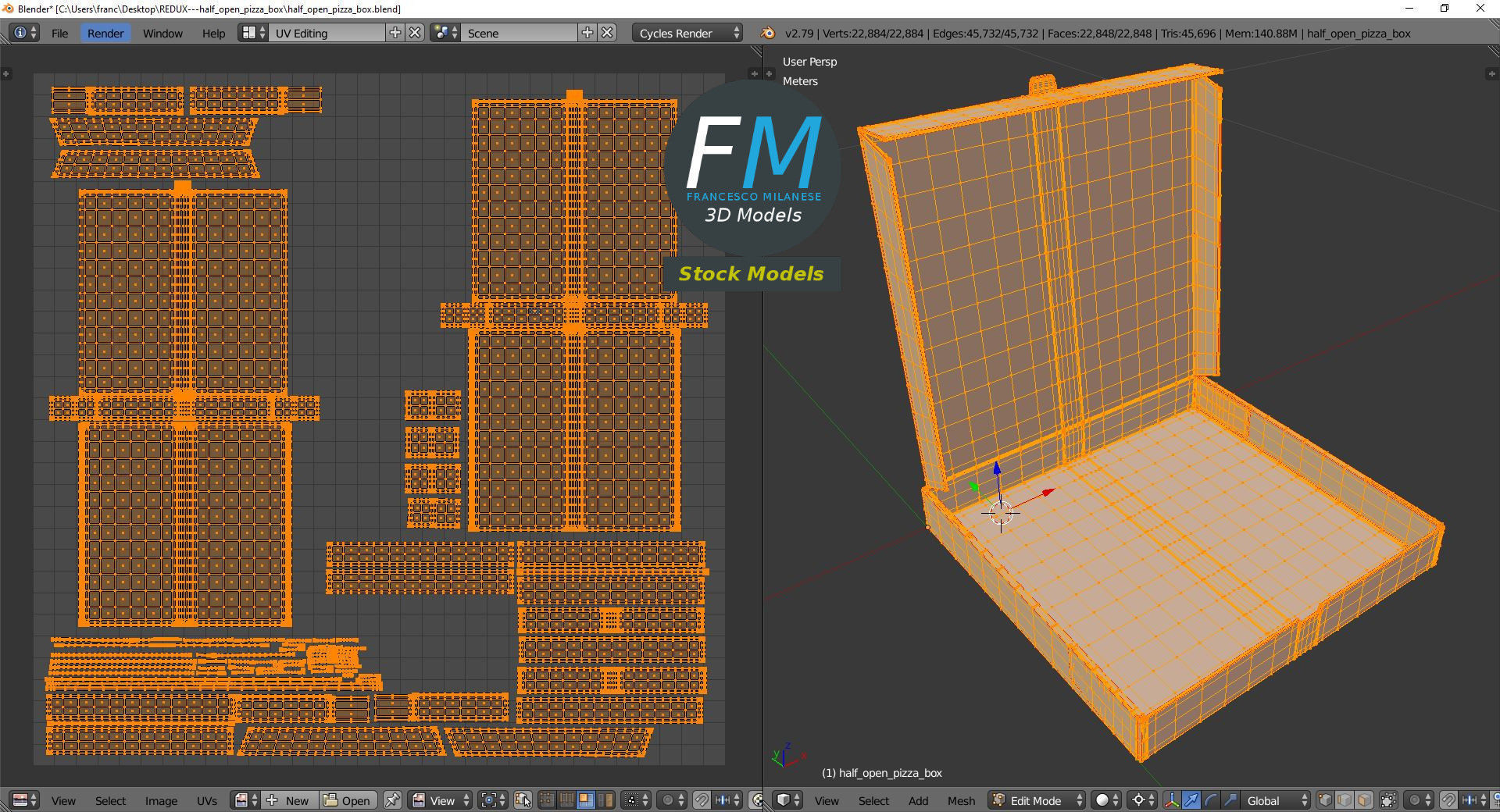 Half open pizza box 3D model_10