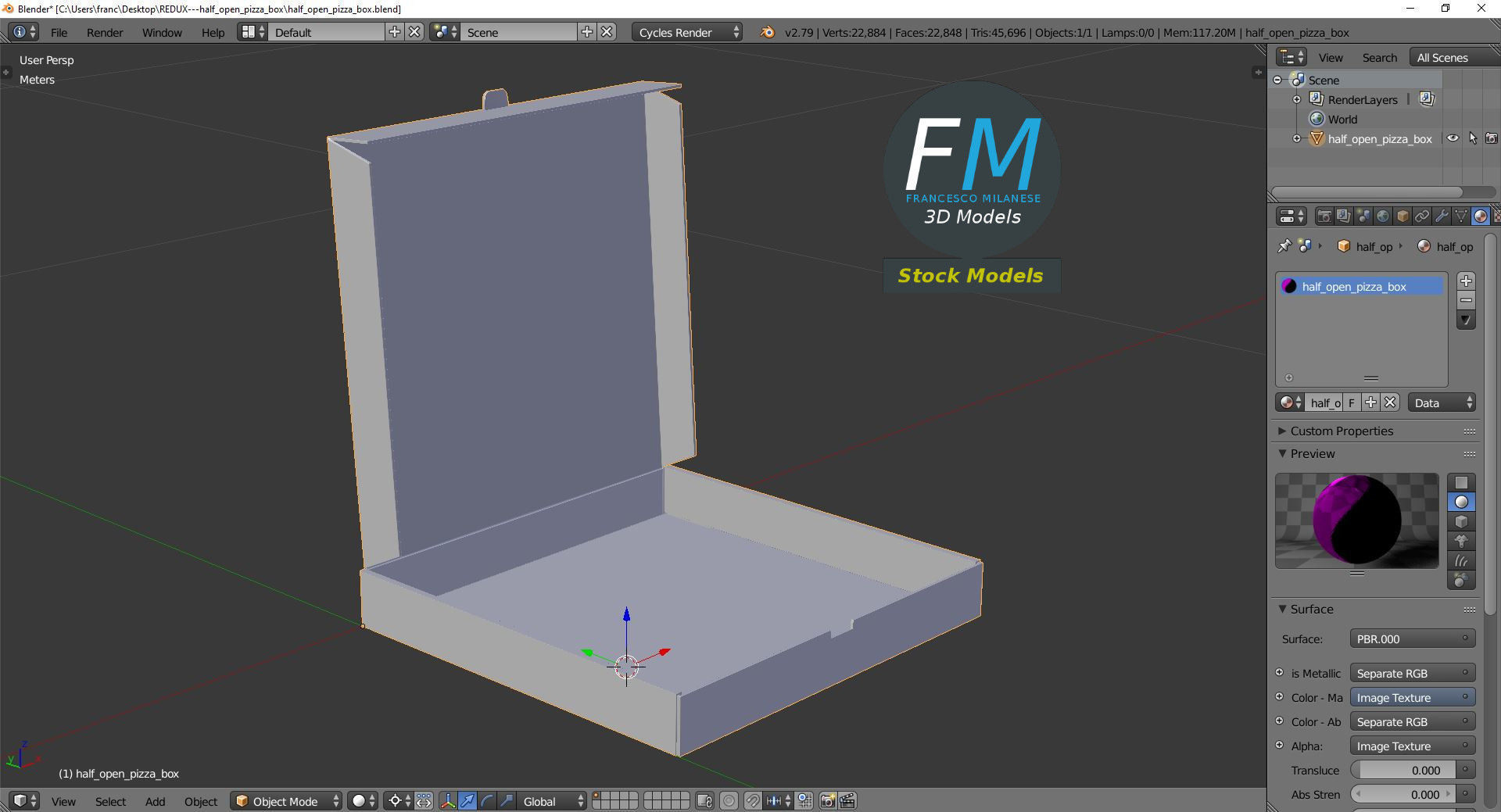 Half open pizza box 3D model_9