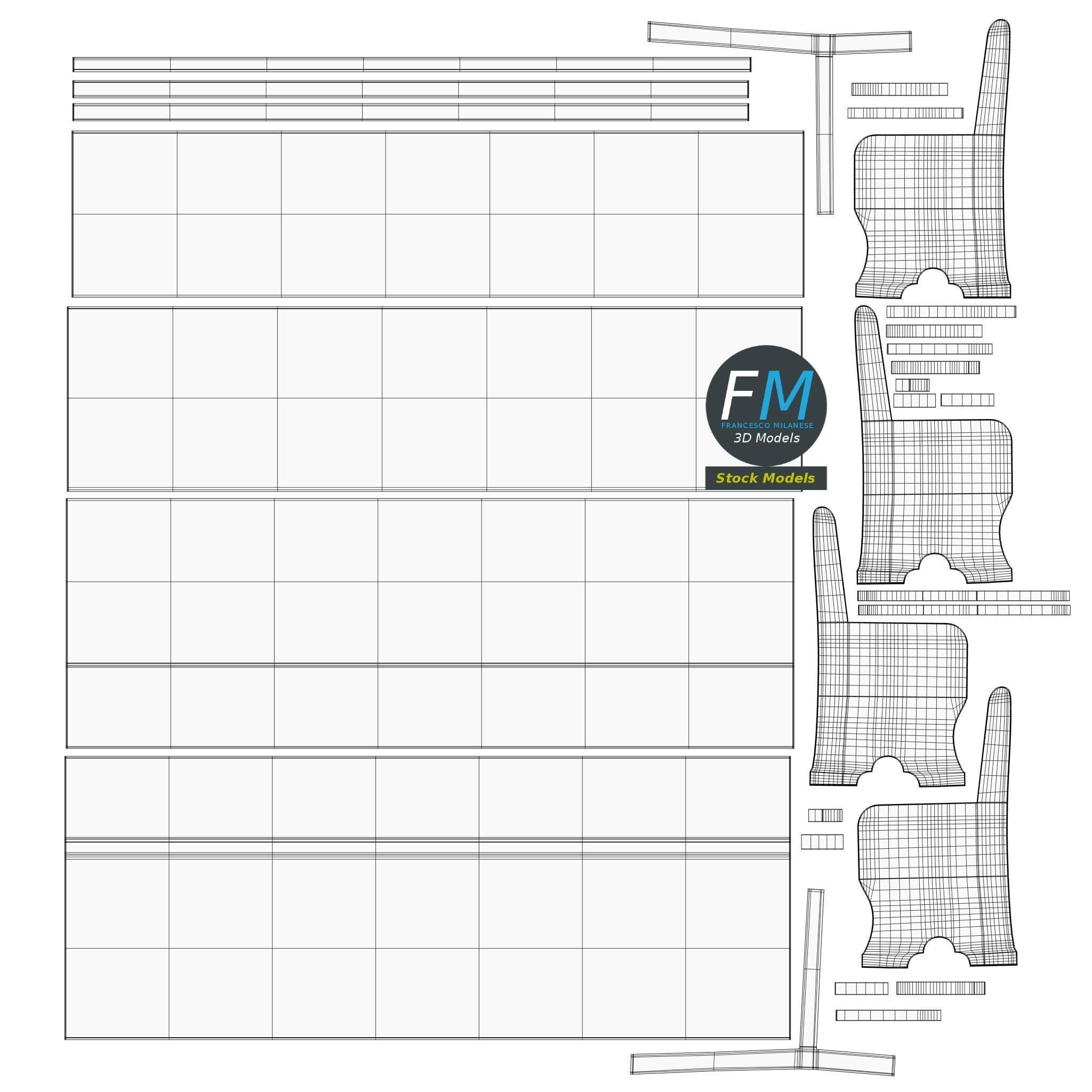 Church bench 3D model_11