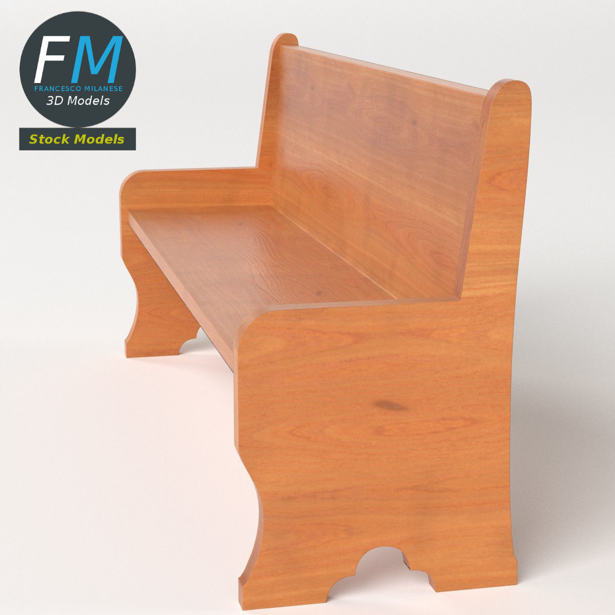Church bench 3D model_5