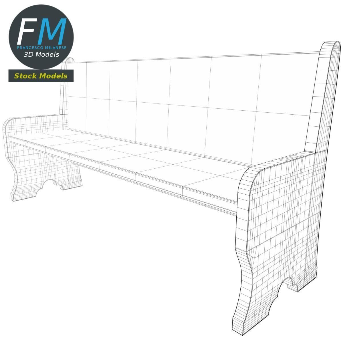 Church bench 3D model_7