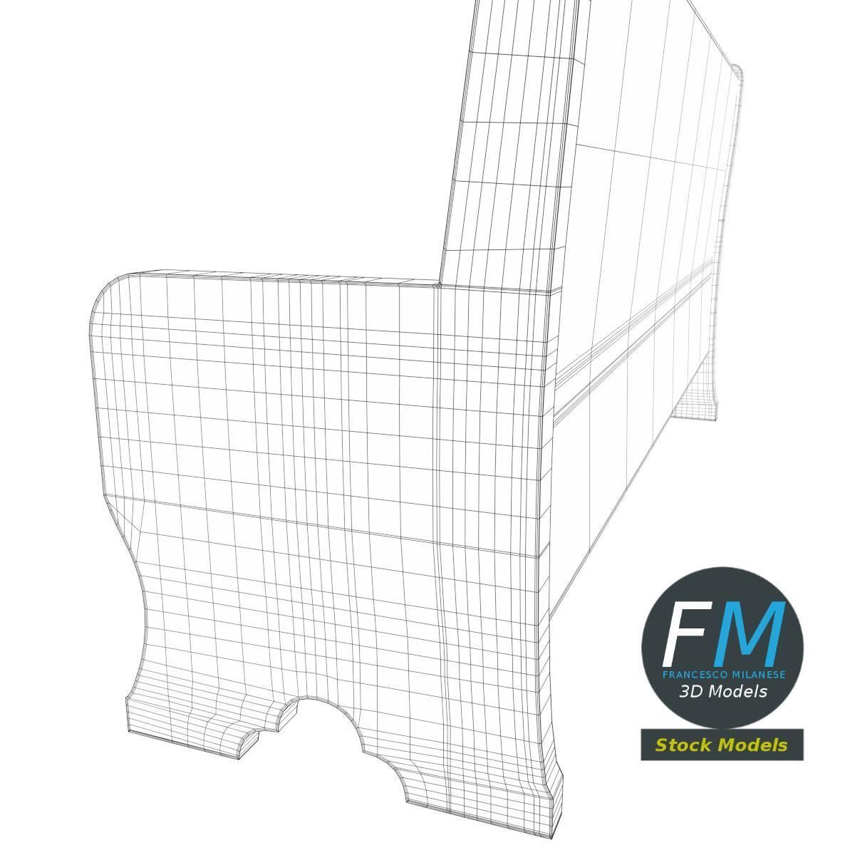 Church bench 3D model_8