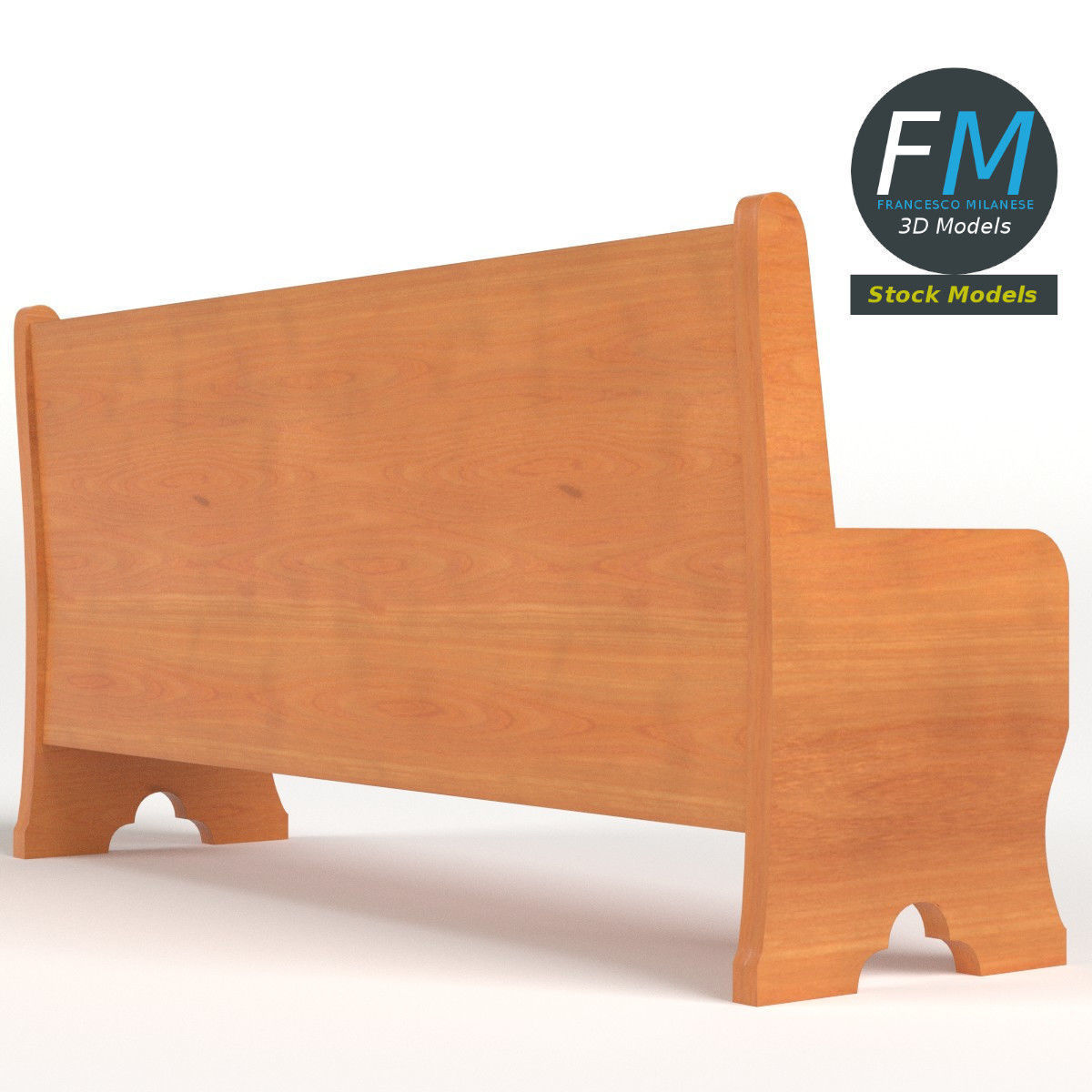 Church bench 3D model_4
