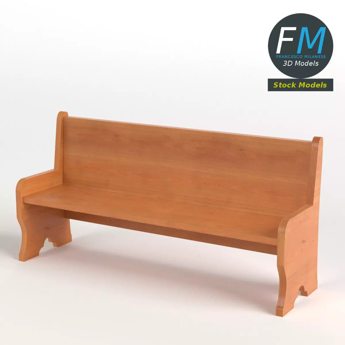Church bench 3D model_0