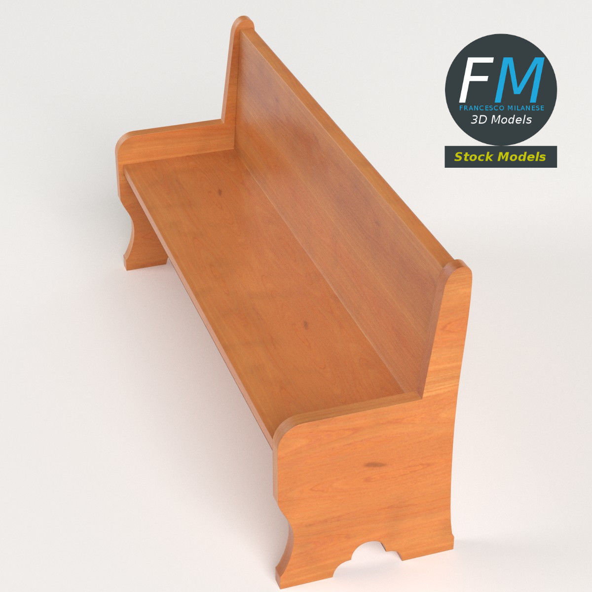 Church bench 3D model_2