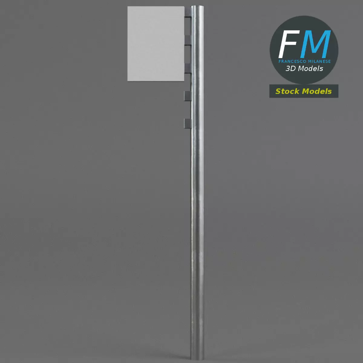 Street pole with board 3D model_0