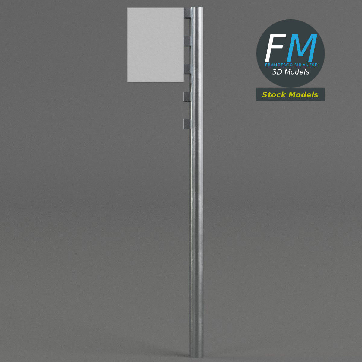 Street pole with board 3D model_3