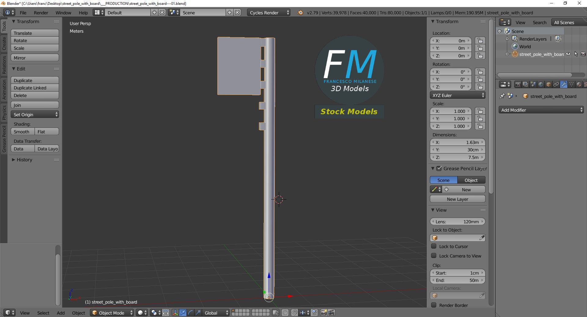 Street pole with board 3D model_9