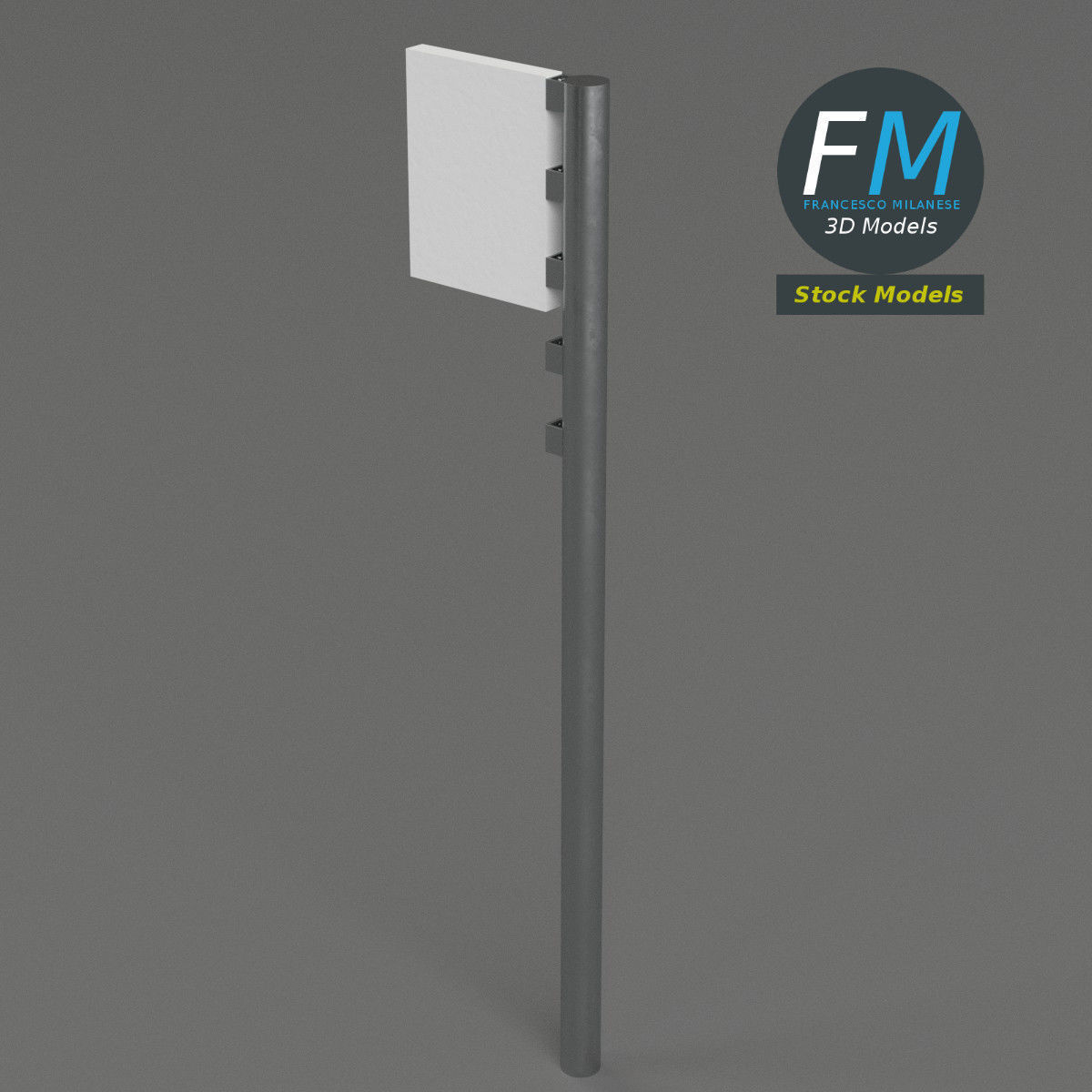 Street pole with board 3D model_2