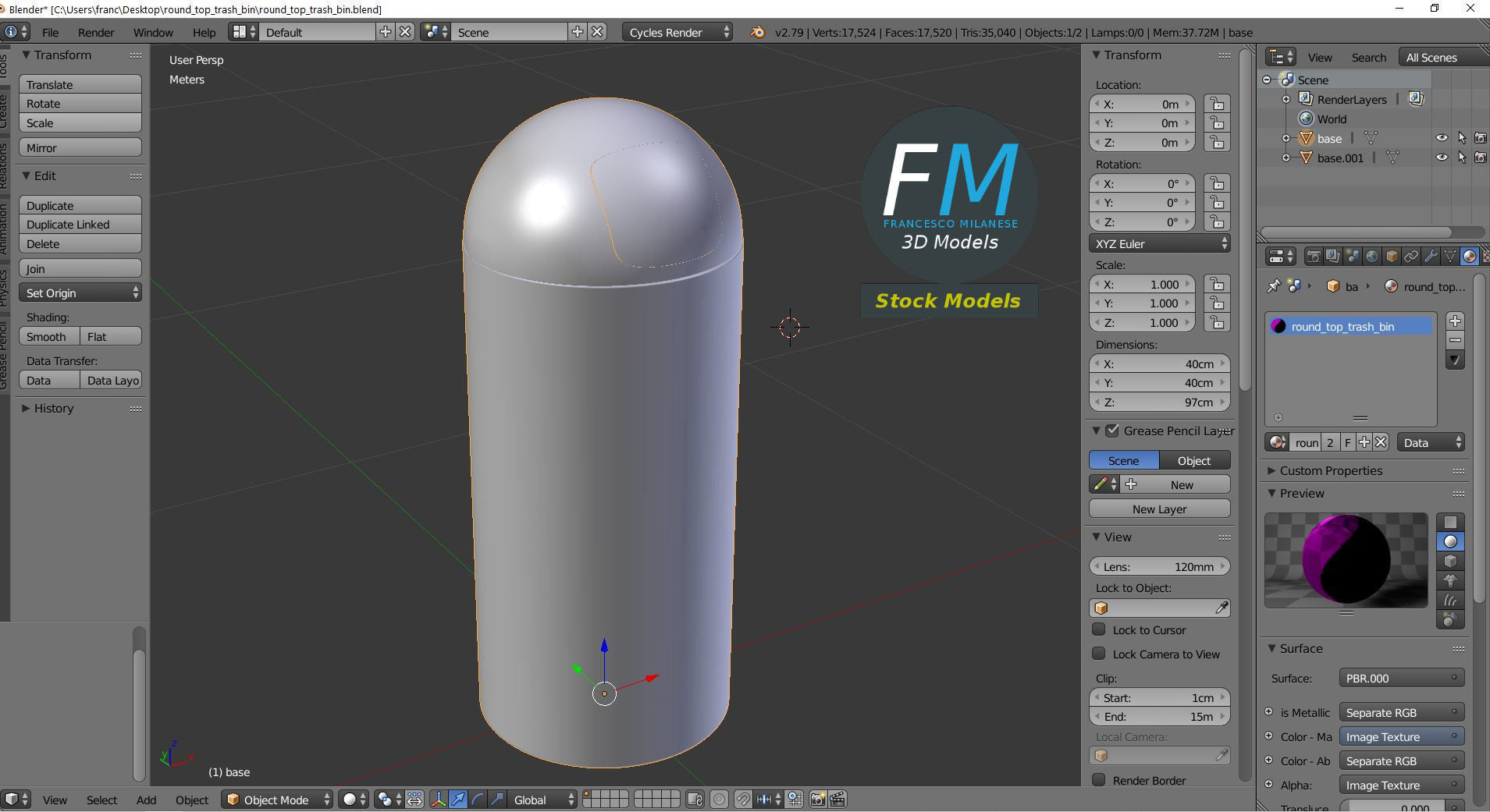 Round top trash bin 3D model_9