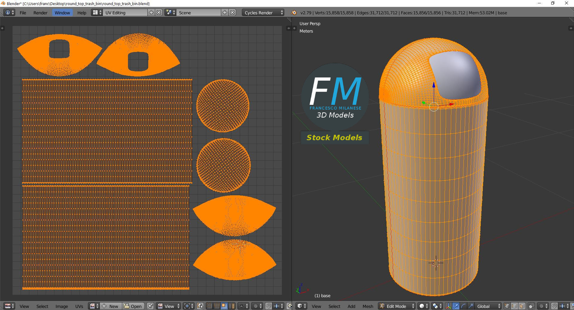 Round top trash bin 3D model_10
