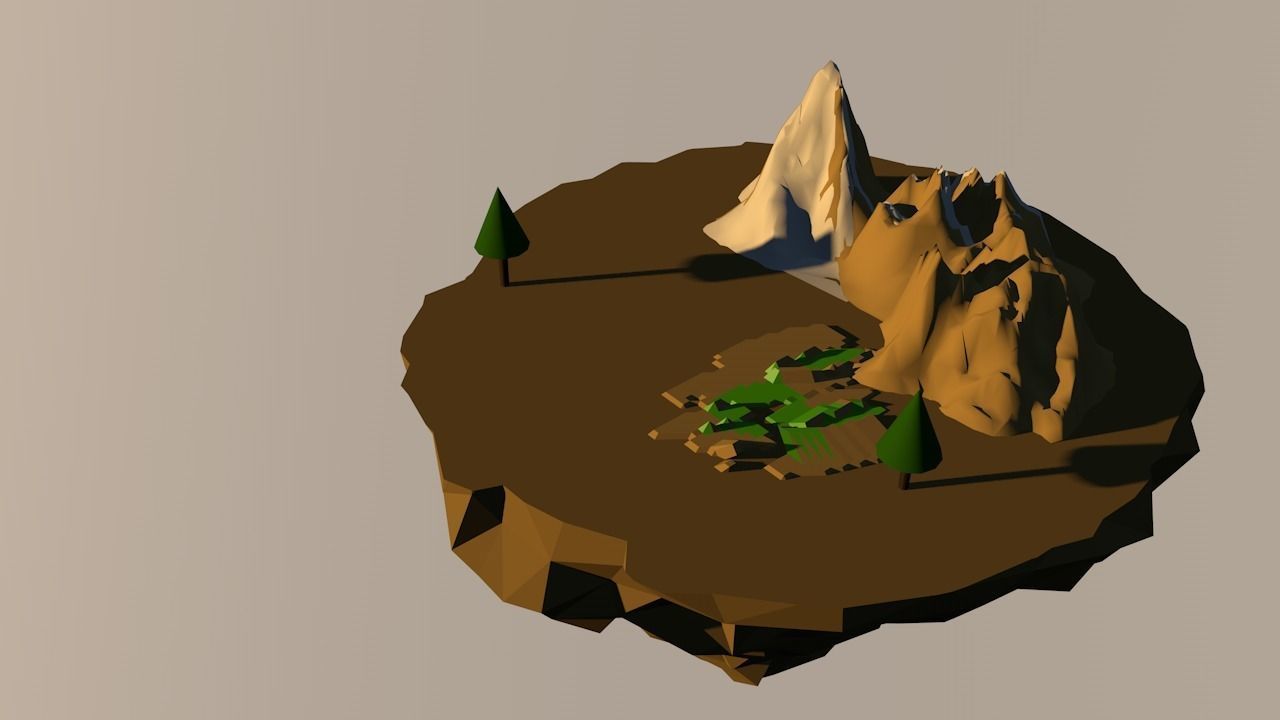 tree and mountains  Low-poly 3D model_2