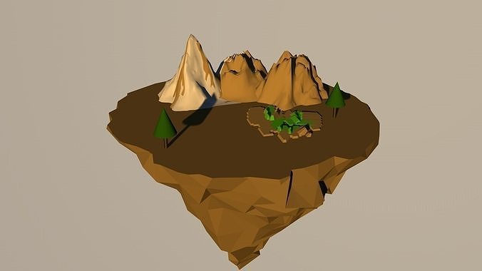 tree and mountains  Low-poly 3D model