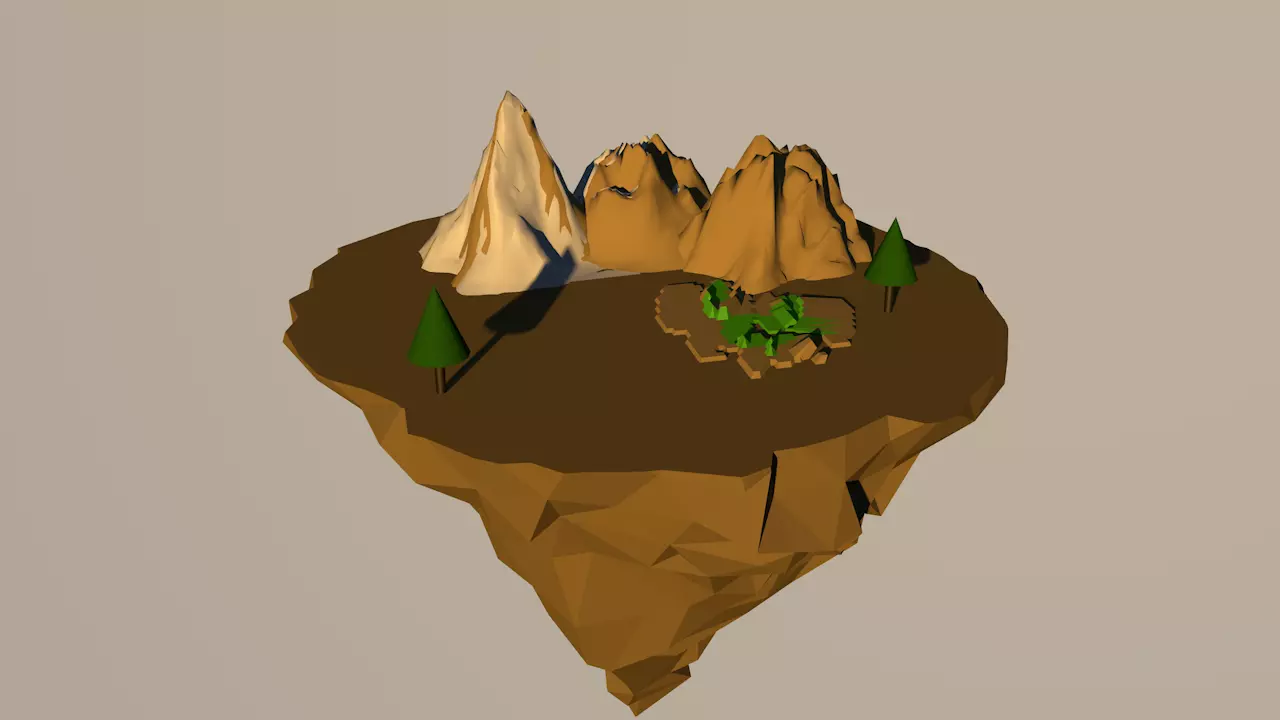 tree and mountains  Low-poly 3D model_0