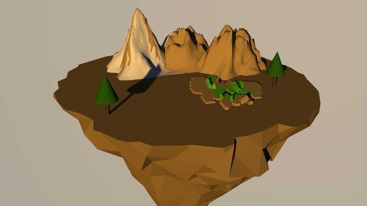 tree and mountains  Low-poly 3D model_1