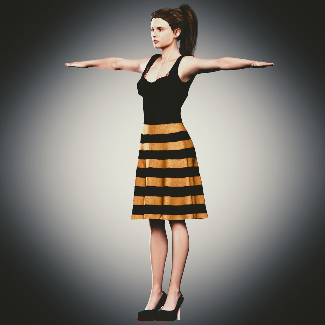 Rigged Clothed Woman 01 - with inner wears Low-poly 3D model_15