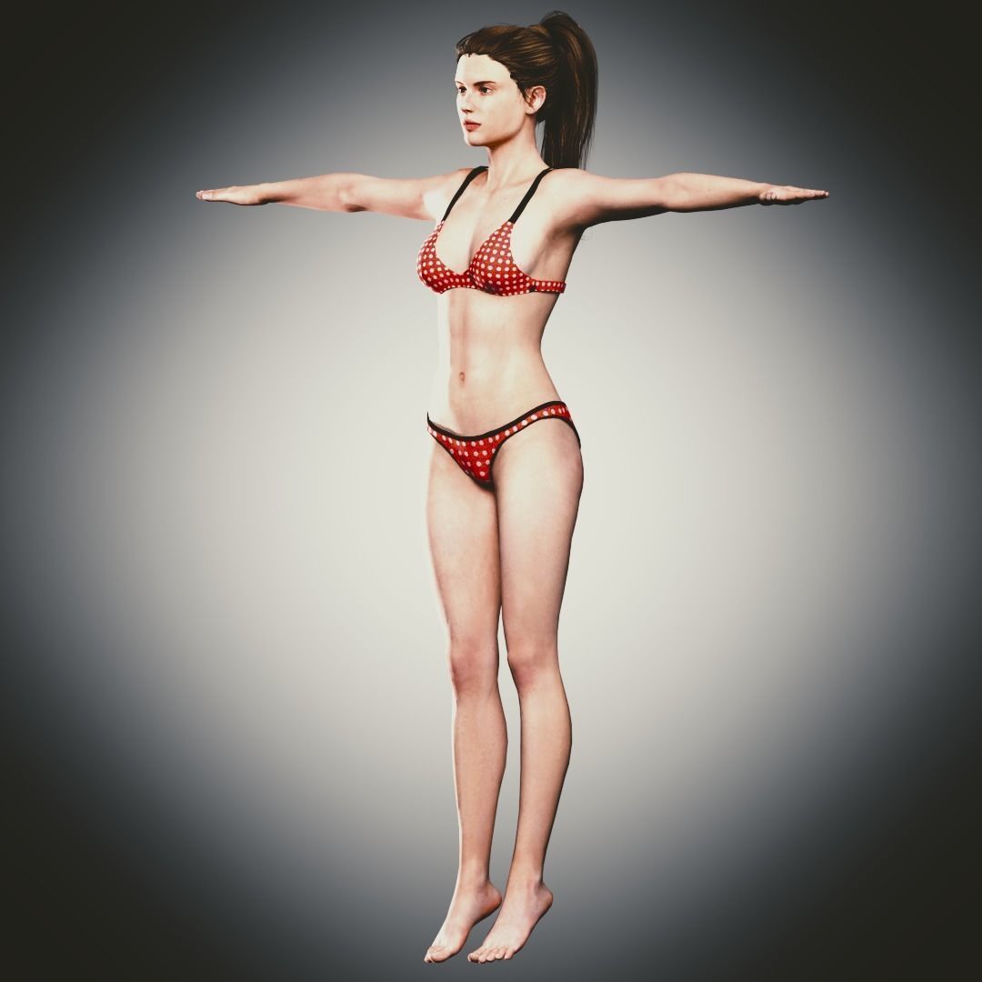 Rigged Clothed Woman 01 - with inner wears Low-poly 3D model_14