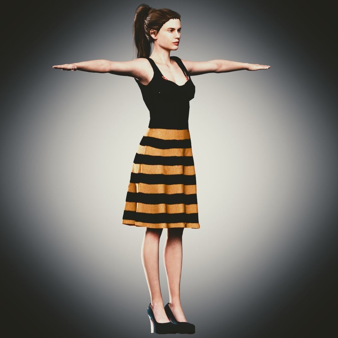 Rigged Clothed Woman 01 - with inner wears Low-poly 3D model_3