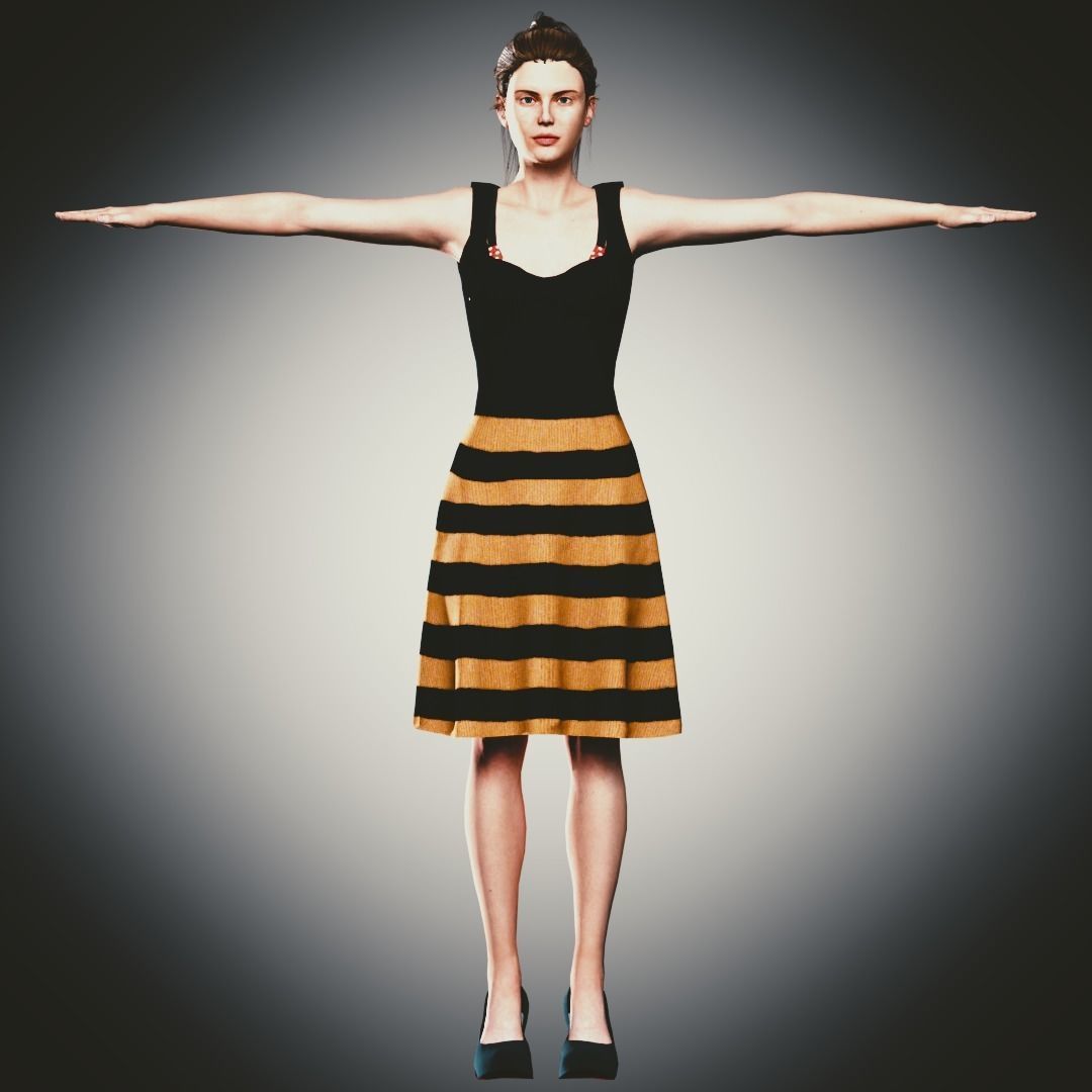 Rigged Clothed Woman 01 - with inner wears Low-poly 3D model_1